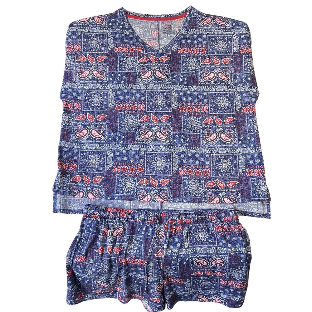 Secret Treasures Women Sleepwear 2X (18W-20W) Blue Pajama Set Paisley Shorts 36"